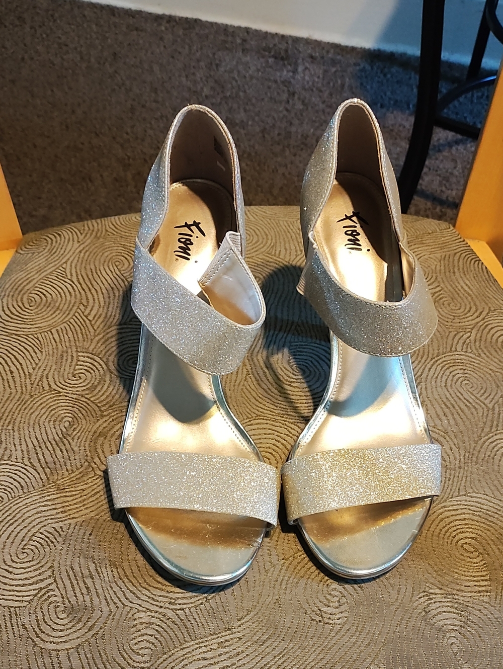 FIONI Clothing Gold Glitter Two-Strap Heeled Sandals 4" Heel